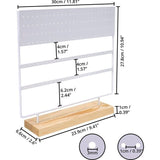 Belle Vous Wit Metalen Oorbel Organizer Sieraden Display Standaard met Houten Basis - 144 Gaten, 3 Lagen - Opslag Voor Hangende Oorbellen, Kettingen & Knopjes Houder Rek Voor Dames & Meisjes