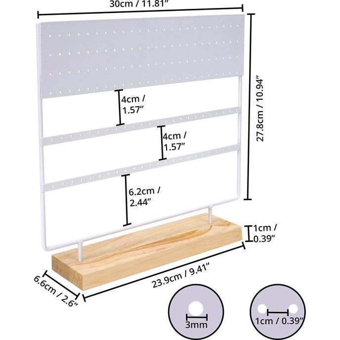 Belle Vous Wit Metalen Oorbel Organizer Sieraden Display Standaard met Houten Basis - 144 Gaten, 3 Lagen - Opslag Voor Hangende Oorbellen, Kettingen & Knopjes Houder Rek Voor Dames & Meisjes