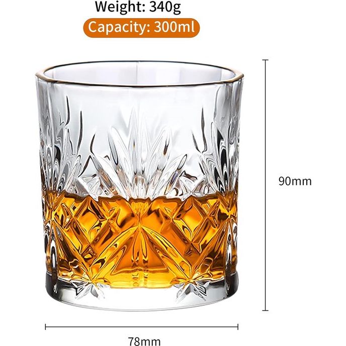 Whiskey glazen 6 stuks kristallen whiskyglazen, set van 6 stuks, 30 cl/300 ml, zware Old Fashioned whiskyglazen voor Scotch, Bourbon ouderwetse cocktails, whisky-cadeau voor mannen, vaderdagcadeau