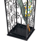 Grote zwarte metalen paraplubak, wandelstok, thuiskantoor, hal, opbergruimte, met 4 haken aan de bovenkant en een bodem die regenwater lekt, 56 x 25 x 25 cm