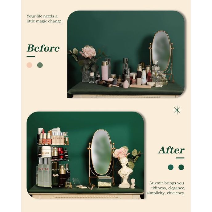 Make Up Cosmetic Organiser, 360° Rotation Cosmetic Storage Box, Skincare Organiser for Lipstick, Makeup Brush, Eyeliner, Nail Gel, Perfume, Suitable as a Gift, Transparent