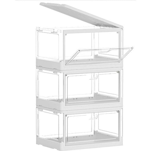 Set van 3 transparante opbergdozen met deksel, stapelbare opbergdozen met magnetische deur, grote plastic opbergdoos, 23 liter, ideaal voor keuken, woonkamer en slaapkamer