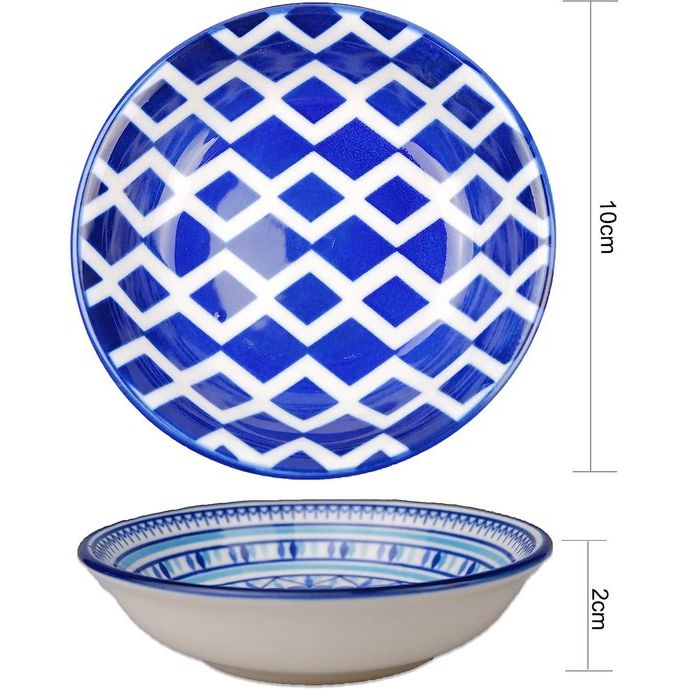 Dipschalen porselein, sausschaaltjes, tapas schalen set, dipschaaltjes, snackschalen en dipschalen, snackkommen set van 6, 9,8 cm, boho-snackbowl voor sushi, sojasaus, snacks, keramische schoteltjes