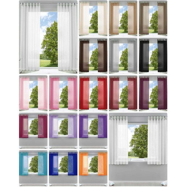 Set van 2 gordijnen, transparante gordijnset voor woonkamer, voile, lusgordijn met loodbandsluiting, H x B 245 x 140 cm, bordeaux