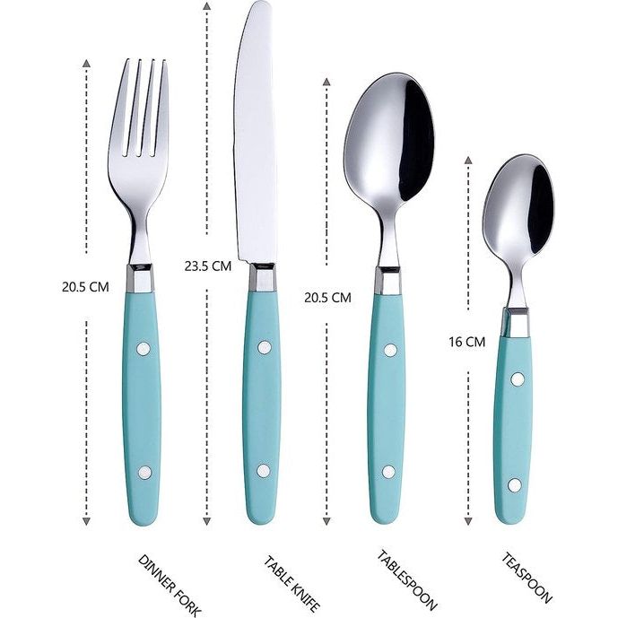 Bestekset 24-delig roestvrij staal - met niet-knutselgrepen / bestek in retrostijl - 6 x eetvorken, 6 x eetmessen, 6 x eetlepels, 6 x theelepels - 6 (turquoise)
