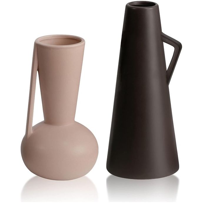 Moderne decoratieve bloemenvazen voor pampasgras, set van 2 bruine en roze vazen, esthetische Morandi vazendecoratie voor woonkamer, keuken, tafel, thuis, kantoor