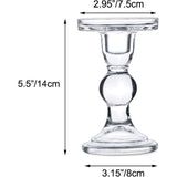 Set van 2 transparante glazen zuilkaarsenhouders, staafkaarsenhouders, glazen bruiloftskaarsenstandaard voor 75 mm kaarsen en kaarskaarsen, ideale decoratie voor bruiloften, speciale gelegenheden en feesten