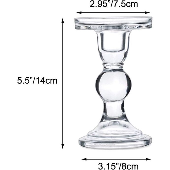 Set van 2 transparante glazen zuilkaarsenhouders, staafkaarsenhouders, glazen bruiloftskaarsenstandaard voor 75 mm kaarsen en kaarskaarsen, ideale decoratie voor bruiloften, speciale gelegenheden en feesten