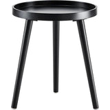 Bijzettafel, zwart rond, kleine salontafel van hout, woonkamertafel, nachtkastje met poten van massief hout, Scandinavische stijl, kleine tafel voor slaapkamer, balkon, 38 x 45 cm