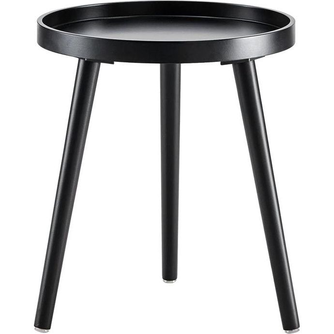 Bijzettafel, zwart rond, kleine salontafel van hout, woonkamertafel, nachtkastje met poten van massief hout, Scandinavische stijl, kleine tafel voor slaapkamer, balkon, 38 x 45 cm