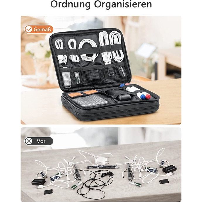 dubbellaagse kabelorganizer, tas, organizer, tas, kabelorganizer, reisagadgets, harde schijf-tas voor accessoires, mobiele telefoon, oplaadkabel, powerbanks, kabels, kaarten, mobiele telefoons enz, donkergrijs, Koffer