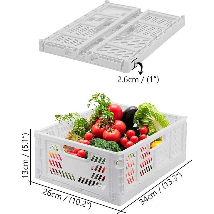 Set van 4 plastic opbergkisten, rekmanden, opvouwbare opbergdozen, opbergmand, keuken, lade-inzetstukken, stapelbare opbergdozen, transportdozen, kastcontainers, kubussen, thuis, kantoor, slaapkamer, keuken