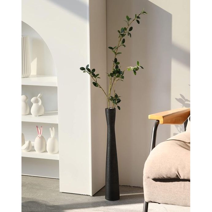 Cutfouwe Vaas, zwart, 50 cm hoog, vloervaas, modern, grote keramische vaas voor pampasgras