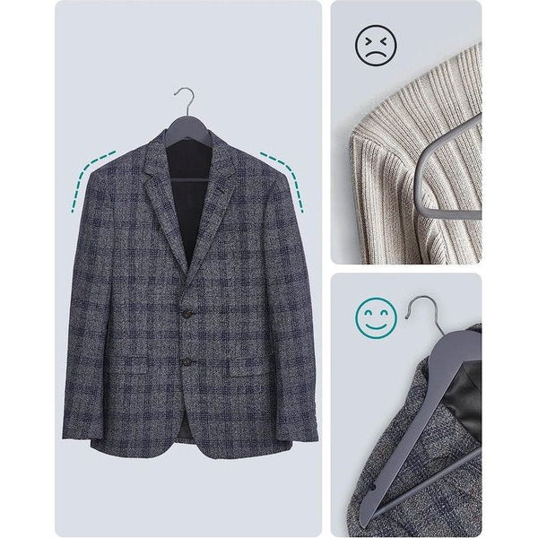 Kleerhangers van hout, set van 20 massief hout, inkepingen op de schouders, antislip broekbrug, 360 graden draaibare haak, voor pakken, overhemden, grijs-zilver