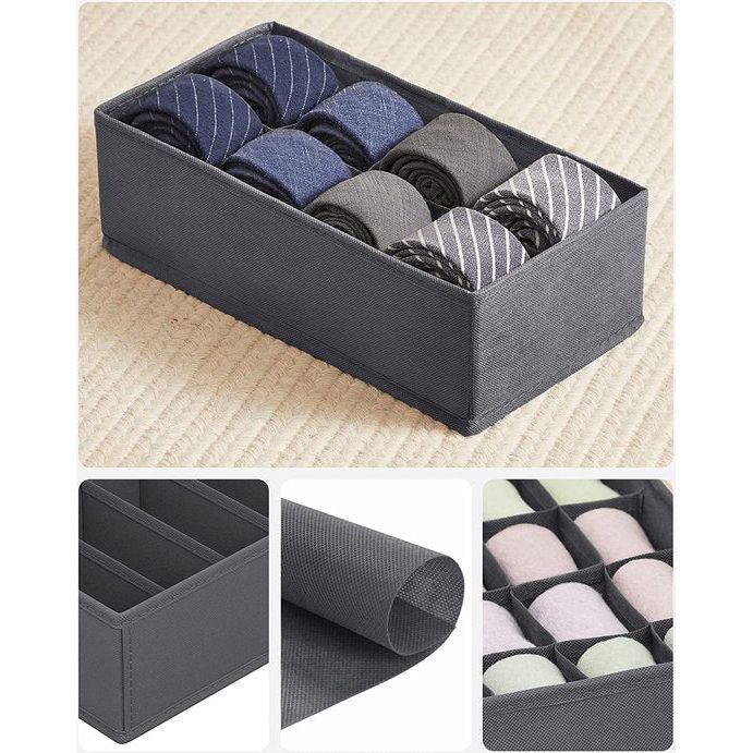 Opbergdoos voor lade, 6-delige set, ondergoed-organizer, lade-organizer, opvouwbare stoffen box voor sokken, ondergoed, beha's, stropdassen en sjaals, rookgrijs