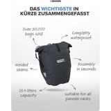 Fietstas voor bagagedrager, 25,4 l, 100% waterdicht, met draaggreep en schouderriem, fietstas bagagedragertas, fietstas achter Fietstas voor op de bagagedrager, 25,4 liter, 100% waterdicht, met handvat en schouderriem, achterste fietstas