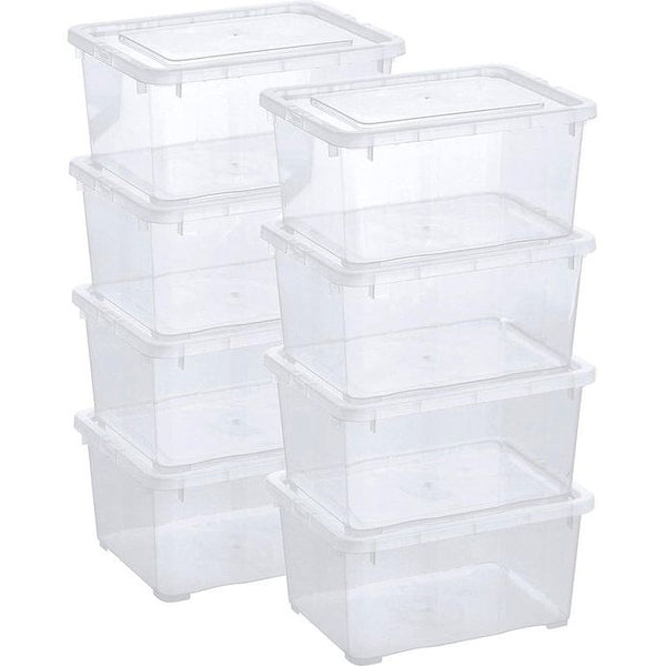 Opbergdozen met deksel transparant stapelbaar met ventilatie translates to "Storage boxes with transparent lid, stackable with ventilation" in Dutch.