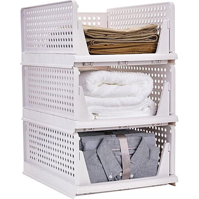 Opvouwbare kledingkast, opbergdozen, organizer, rek, kast voor keuken, slaapkamer, badkamer (wit, 3 stuks)