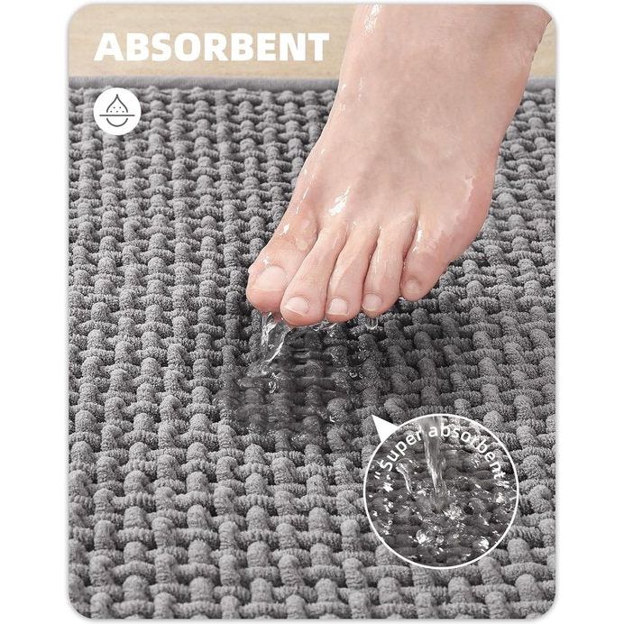Badmat antislip wasbaar 50 x 80 cm, zacht chenille badkamertapijt superabsorberende badmat antislip machinewasbare badmat voor douche, badkamer, bad - grijs
