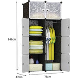 Kledingkast met 8 kubussen, garderobekast, steekreksysteem, kunststof kast met deuren en 1 hanger, diepere vakken dan normaal (45 cm vs. 35 cm) voor meer ruimte