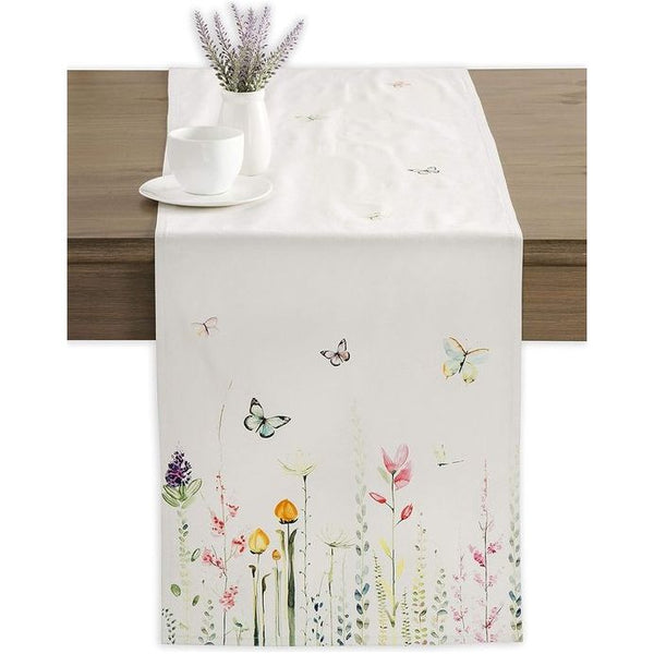 Tafelloper, 100% katoen, decoratieve tafelloper, wasbaar tafelkleed voor moederdagcadeaus, feestdagendiner, bruiloft, botanisch fris, lente/zomer (50 cm x 150 cm)