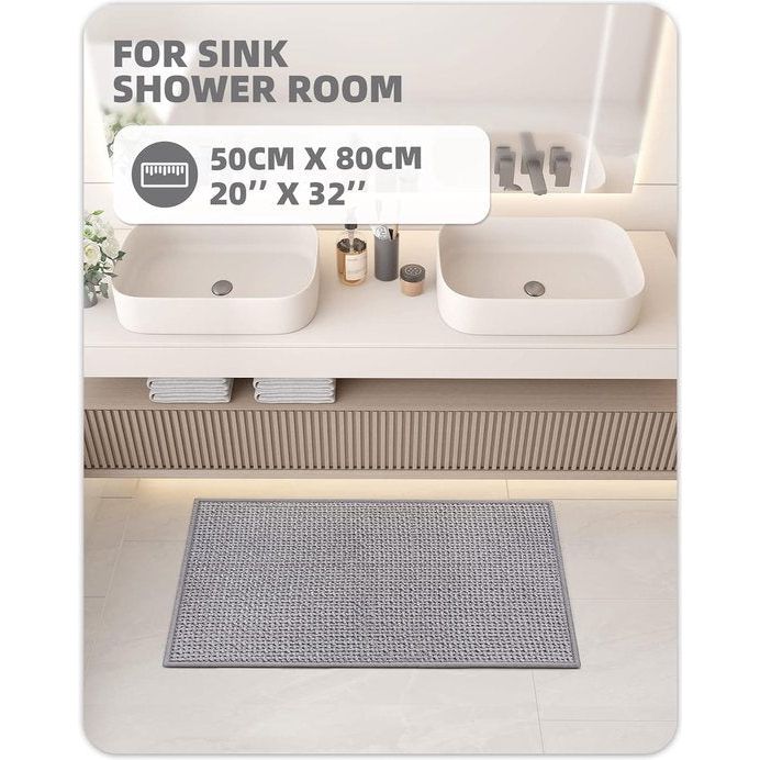 Badmat antislip wasbaar 50 x 80 cm, zacht chenille badkamertapijt superabsorberende badmat antislip machinewasbare badmat voor douche, badkamer, bad - grijs