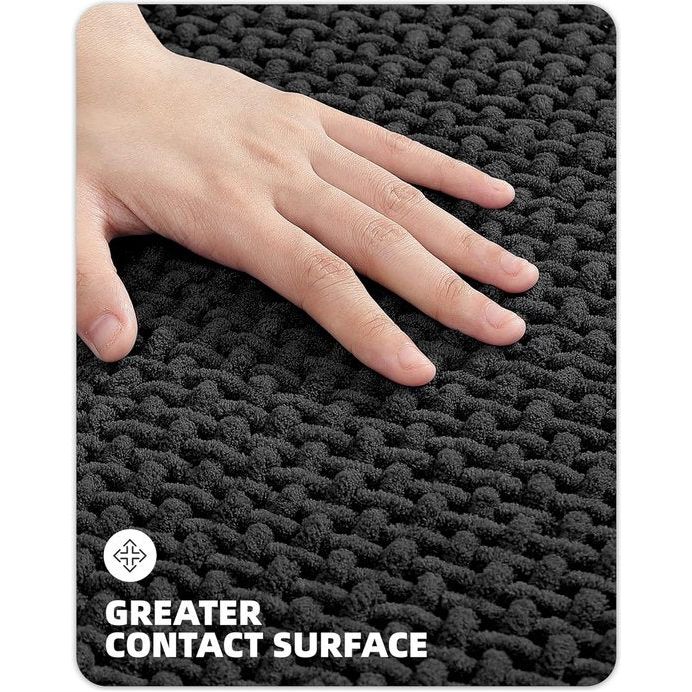 Badmat, antislip, wasbaar, 50 x 80 cm, zacht chenille, badmat, super absorberend, antislip, machinewasbaar voor douche, badkamer, bad, zwart