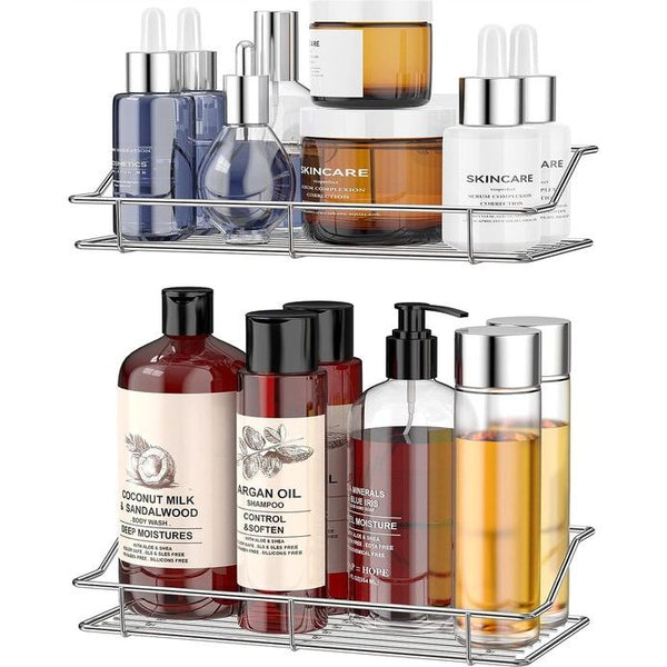 2-pack doucheplank zonder boren, roestvrij badkamerrek met zelfklevende muurbevestiging, sterke doucheplank zonder boren, keukenplanken, roestvrijstalen organizer en opbergruimte (9,9 inch)