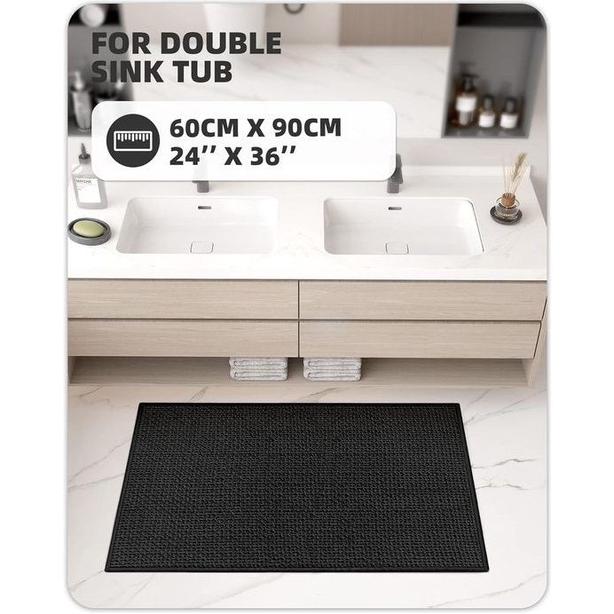 Badmat, antislip, wasbaar, 60 x 90 cm, zacht chenille, badmat, super absorberend, antislip, machinewasbaar voor douche, badkamer, badkuip - zwart