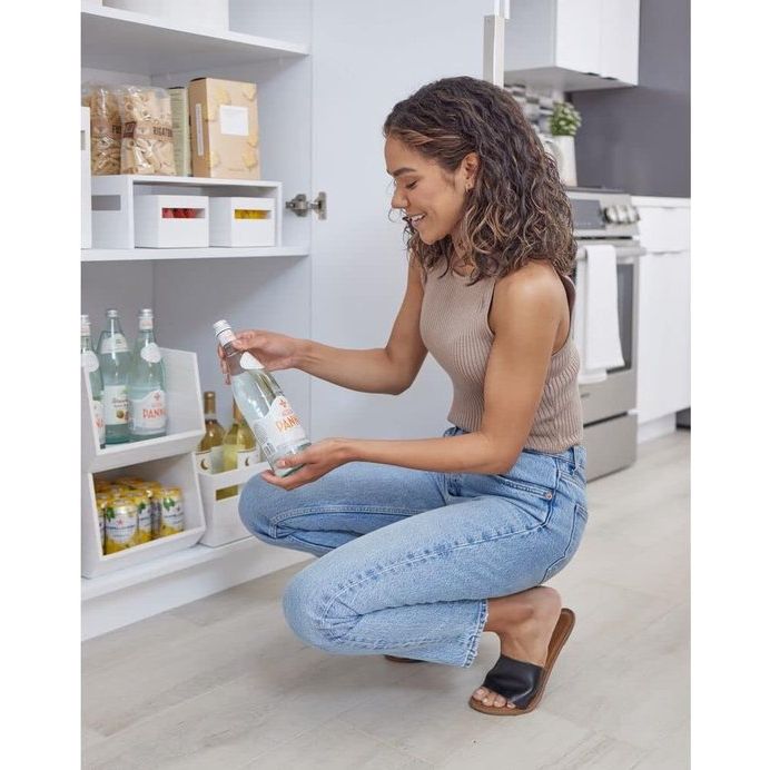 Open opbergdoos aan de voorkant, keukenkastorganizer gemaakt van paulowniahout voor plank of voorraadkast, veelzijdige opbergdoos, wit