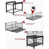 Keukenrek met 2 uittrekbare manden, schuifmand met 2 niveaus, uittrekbare laden, laden onder de spoelbak, kruidenrek met 2 niveaus, badkamerorganizer, zwarte onderkastplank