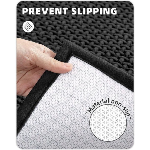 Badmat, antislip, wasbaar, 50 x 80 cm, zacht chenille, badkamertapijt, super absorberend, antislip, machinewasbaar, badmat voor douche, badkamer, bad, zwart