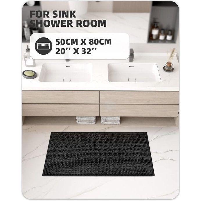 Badmat, antislip, wasbaar, 50 x 80 cm, zacht chenille, badmat, super absorberend, antislip, machinewasbaar voor douche, badkamer, bad, zwart