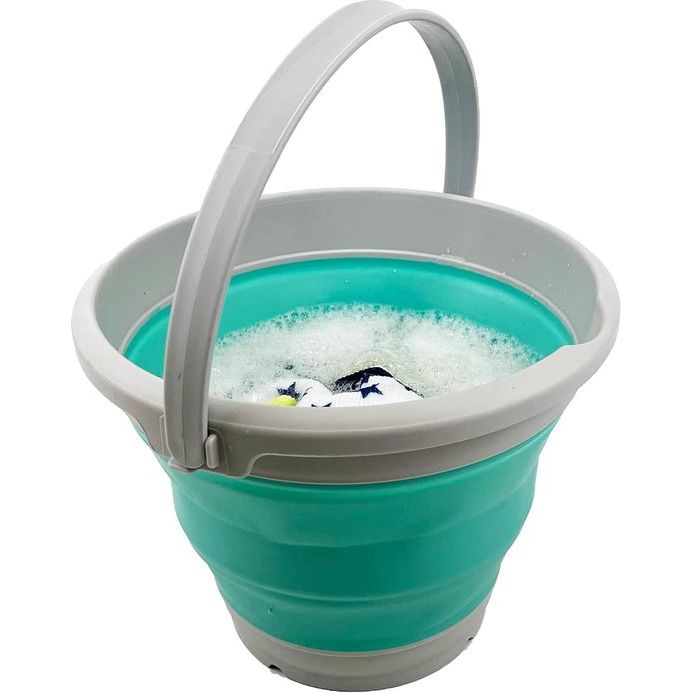 Opvouwbare kunststof emmer met 5,5 l inhoud, inklapbaar, ronde kuip, draagbare wateremmer, ruimtebesparende waterpot voor buiten, grijs/grenen