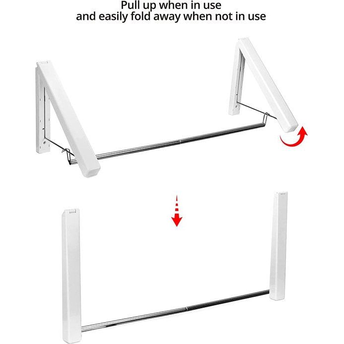 2 stuks kledingstang wandmontage, inklapbare kledingstang, 74 cm, wit