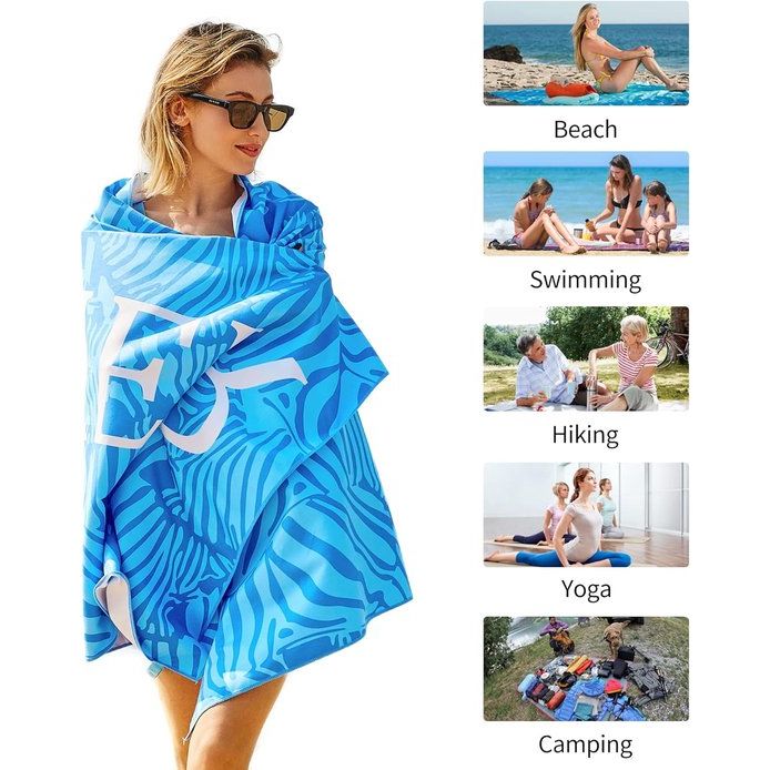 Strandhanddoek, groot, microvezel handdoek, 180 x 90 cm, zandafstotend, sneldrogend, microvezel, strandhanddoek, groot, voor strand/zwembadzijde/strandstoelen (zwemmer-blauw)