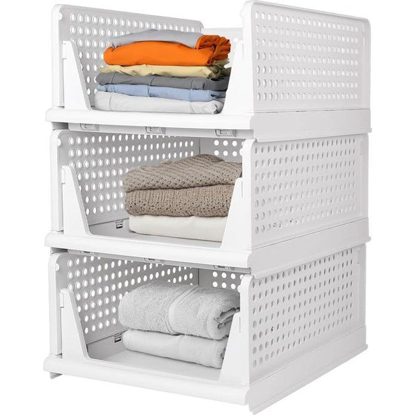 3 stuks stapelbare opbergdozen voor kledingkast, stapelbare opvouwbare kledingkast, plastic, opvouwbare opbergkisten, lade, kledingkast, organizer, rek voor slaapkamer, keuken, badkamer