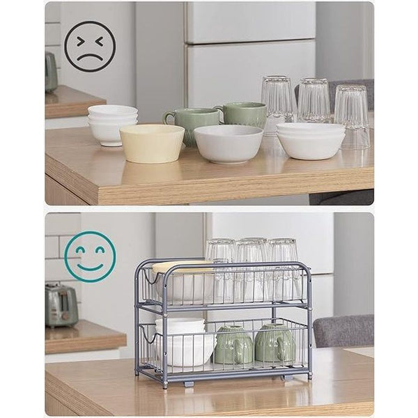 Keukenorganiser, 2 uittrekbare laden voor kasten, stapelbare lade-organiser, voor keuken, badkamer, zilver KCS017E01