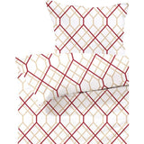 Beddengoedset - 135 x 200 cm + 80 x 80 cm Kleur: crème/rood 100% katoen, hoge kwaliteit met ritssluiting