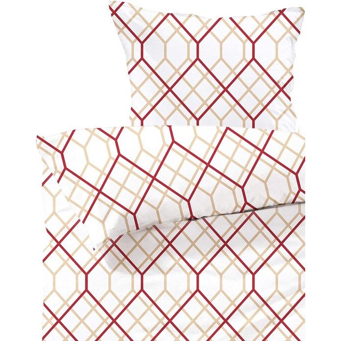 Beddengoedset - 135 x 200 cm + 80 x 80 cm Kleur: crème/rood 100% katoen, hoge kwaliteit met ritssluiting