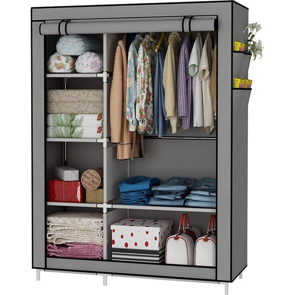 UDEAR Closet Organizer Kledingkast Kledingopslagplanken, Niet-geweven Stoffen Hoes met Zijzakken, 105 * 45 * 170 CM, Grijs