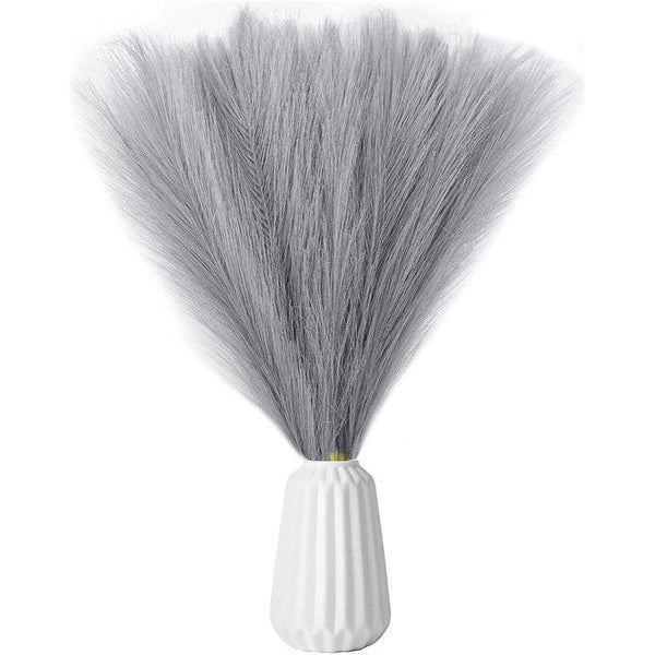 Kunstpampasgras, 7 steel, 45 cm, pluizig kunstpampasgras, boho, 5 stuks, kunstbloemen, decoratief bloemarrangement, vaasvullingen voor thuis, woonkamer, bruiloft (grijs)