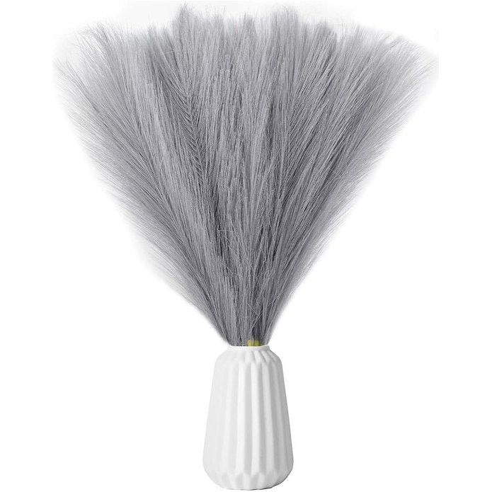 Kunstpampasgras, 7 steel, 45 cm, pluizig kunstpampasgras, boho, 5 stuks, kunstbloemen, decoratief bloemarrangement, vaasvullingen voor thuis, woonkamer, bruiloft (grijs)