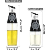 Oliedispenser [2 stuks] - 250 ml & 500 ml azijn en oliefles set met maatschaal, etiketten, grote opening - oliedispenser glas voor eenvoudig bijvullen - BPA-vrije azijn & olijfolie fles