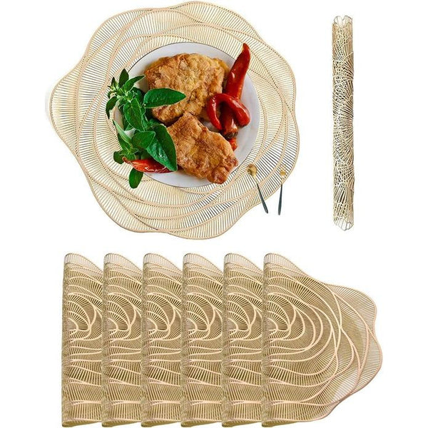 Placemat onderzetters wasbaar set van 6 ronde hittebestendige antislip placemats voor Kerstmis, feesten, keukens, restaurants (goud)