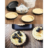 10 stuks taartvormen Ø 10 cm met hefbodem, mini-tartelette vormpjes quichevorm van voedselveilig koolstofstaal met antiaanbaklaag