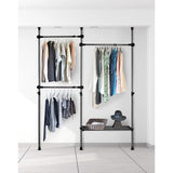 Telescopische kledingkast, telescopische kledingstang, voor slaapzaal, kleedkamer, slaapkamer, belasting per paal 50 kg, zwart