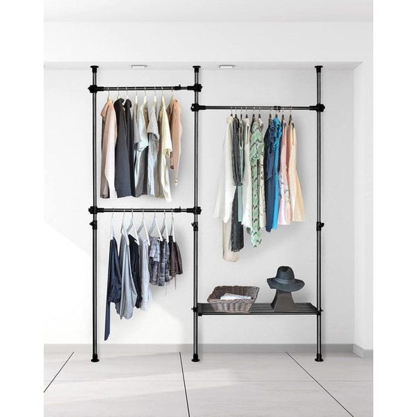 Telescopische kledingkast, telescopische kledingstang, voor slaapzaal, kleedkamer, slaapkamer, belasting per paal 50 kg, zwart