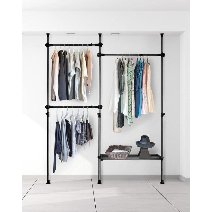 Telescopische kledingkast, telescopische kledingstang, voor slaapzaal, kleedkamer, slaapkamer, belasting per paal 50 kg, zwart