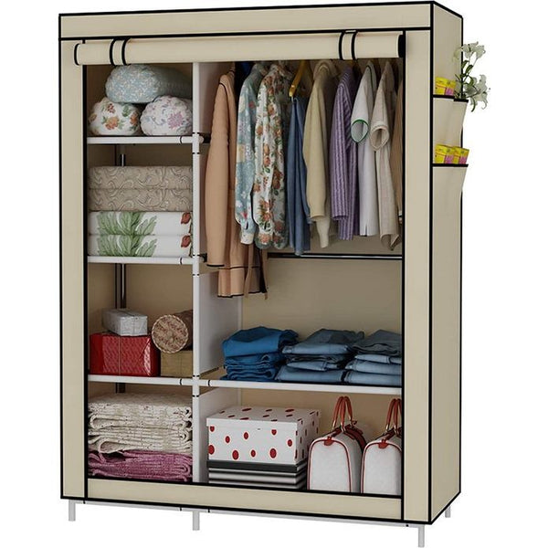 UDEAR Closet Organizer Kledingkast Kledingopslagplanken, Niet-geweven Stoffen Hoes met Zijzakken, 105 * 45 * 170 CM,Beige